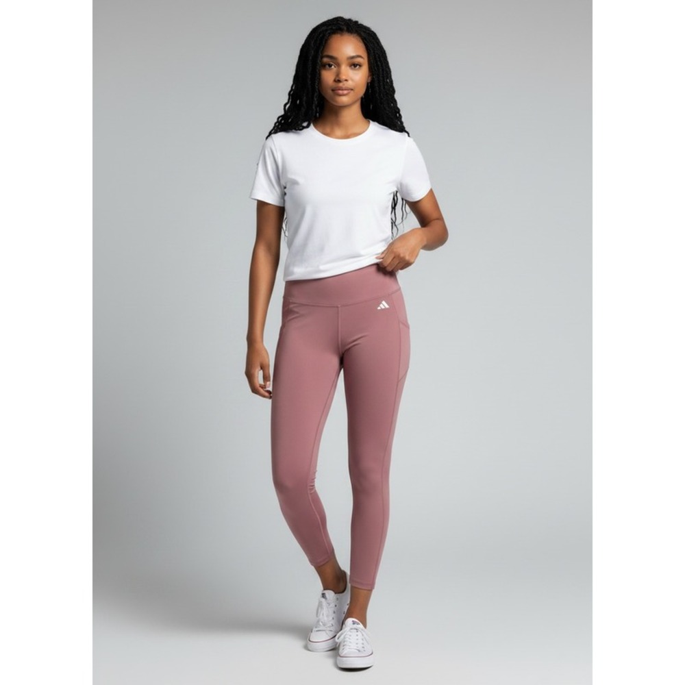 Adidas Optime Stash Pocket High-Waisted 7/8 Leggings in Pink Strata